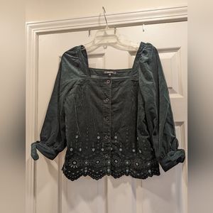 Madewell Embroidered Eyelet Corduroy Tie-Sleeve Top